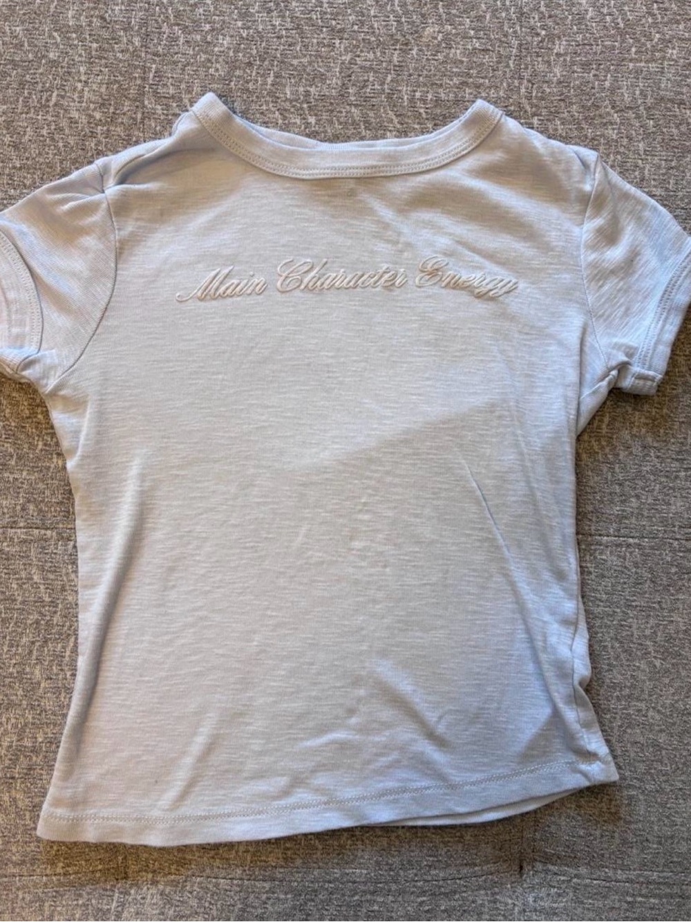 wild fable Baby Blue White Script "Main Character Energy" Short Sleeve Tee